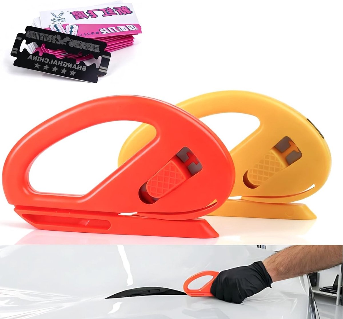 Set van 2 geschenkpapier snijders met 10 vervangbladen, ergonomische snijder voor scherpe sneden van inpakpapier, knutselpapier en meer, perfect voor feesten en evenementen