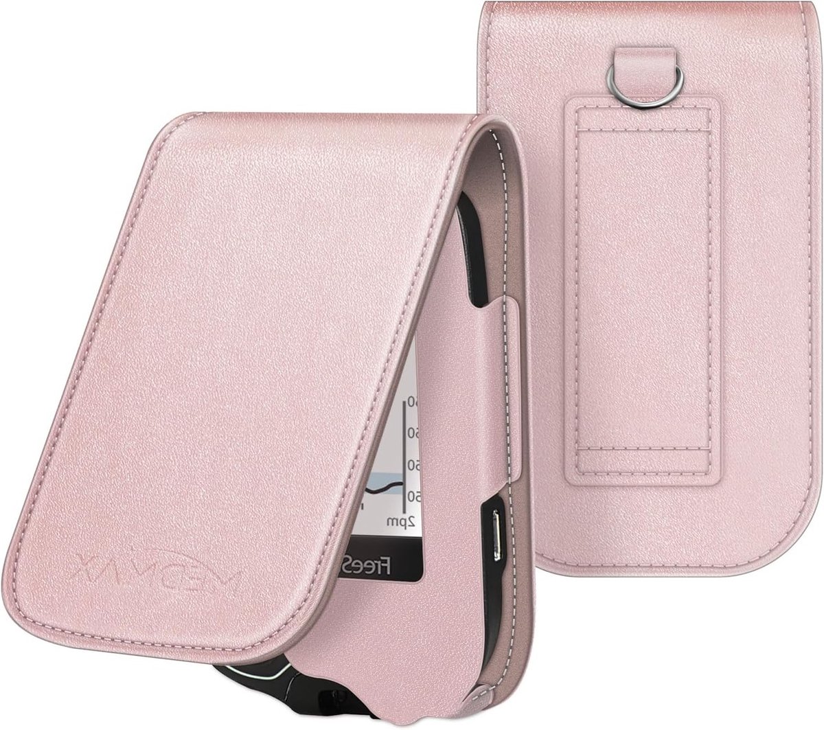 Lichte en Schokbestendige Beschermhoes voor Freestyle Libre 3 en Libre Reader met Carabiner en Handvat (Roze Goud)