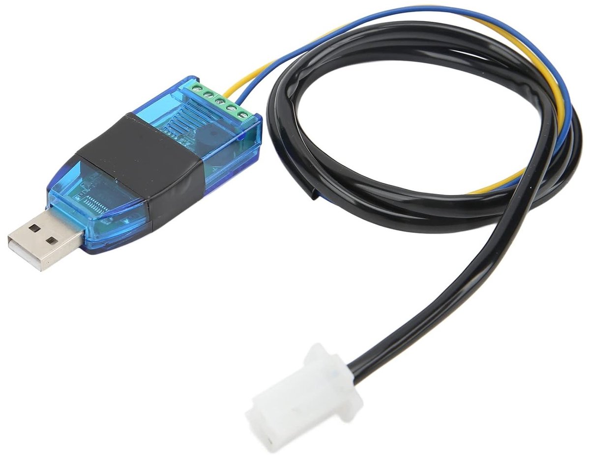 Programmeerbare USB-kabel voor elektrische fietsen, geschikt voor VOTOL EM 150/2, EM 200/2 en EM 260/2 controllers, 115200 baud snelheid, dataoverdracht en configuratie.
