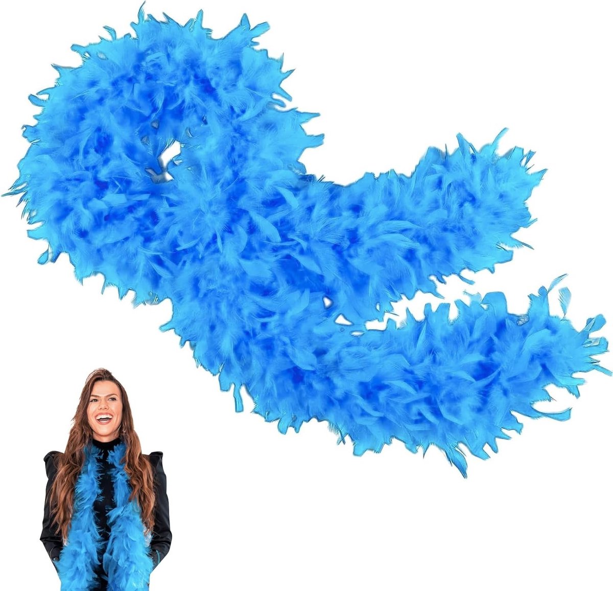 Lichte en kleurrijke veren boa in meerkleurig blauw voor feesten en kostuums