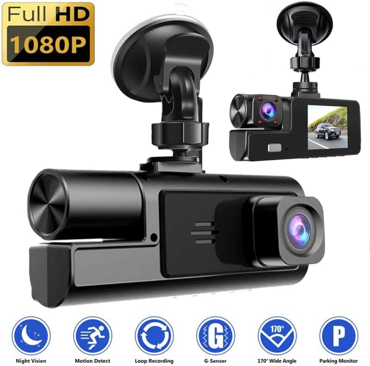 Dashcam - Dashcam voor auto - 1080P Dubbele Dashcam - 170° Groothoek Voertuigcamera - WDR, G-sensor - Loopopname, Nachtzicht – foto 7