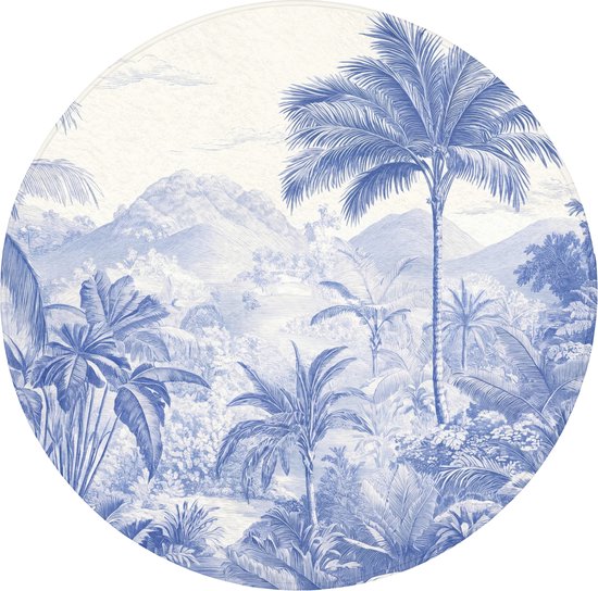 Tapis de bain rond 70x70 cm - Antidérapant - Tropical - Jungle - Bleu - Tapis de bain pour salle de bain - Tapis de douche - Tapis de salle de bain rond