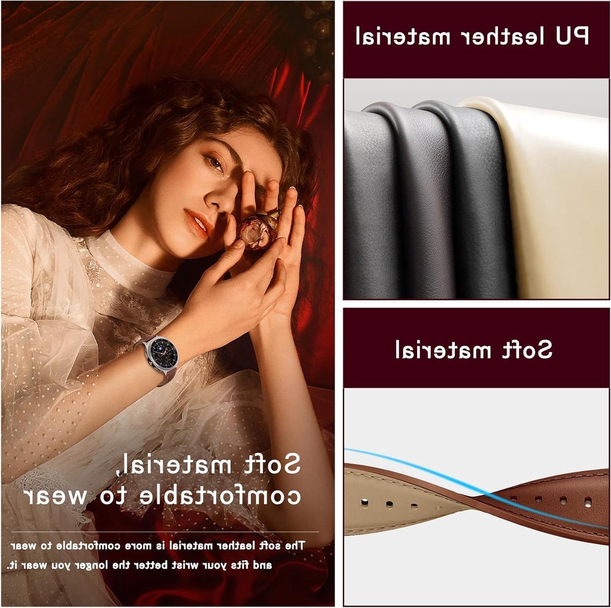 Vintage Leren Horlogeband voor Galaxy Watch 8 Classic en 8 - Vervangbare Zachte Band met Metalen Gesp, Ademend en Comfortabel voor Dagelijks Gebruik