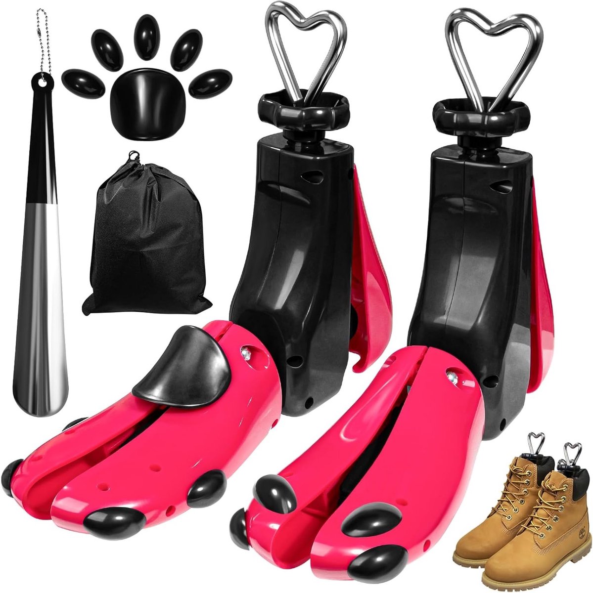 Set van 2 schoenverstellers voor mannen en vrouwen, ideaal voor te strakke sportschoenen en leren schoenen, inclusief enkelspanner en schoenlepel, universele oplossing voor comfort en pasvorm