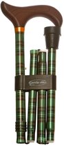 Garcia 1880 Opvouwbare wandelstok – Groen ruit motief - Gewicht 320 gram - Verstelbare lengte van 84 tot 94 cm - Stok aluminium - Handvat hout - Voor dames en heren - Max draagkracht 100 kg - Inclusief houder