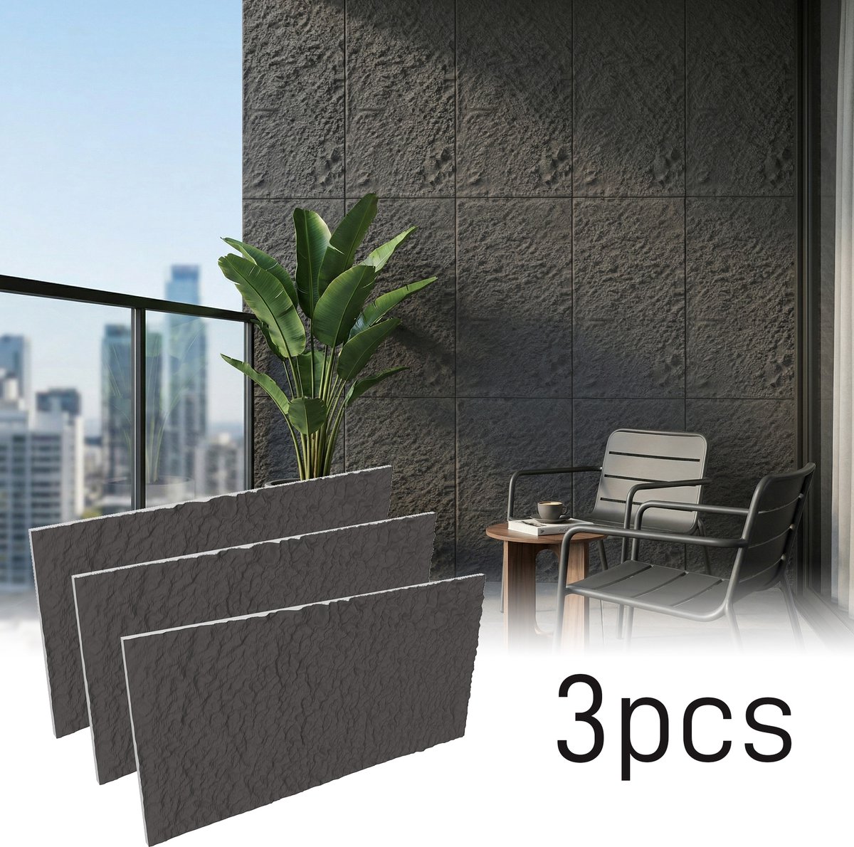 Froadp 3 stuks Plaatwerk met rotslook, 120 x 62 cm, 3 cm dik wandpanelen, PU-wandbekleding Lichtgrijs