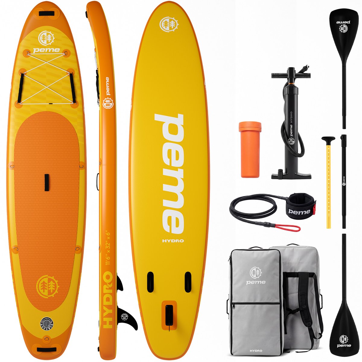 PEME SUP 350 - SUP Board Opblaasbaar - Complete Set - Max. 166 kg - 350x81cm - Transport Rugzak - Peddel – Pomp – Vin – Leash - Bright Sun
