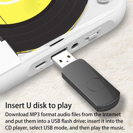 Draagbare Bluetooth CD-speler - USB-C Snelladen - Ultradun & Compact - Ondersteunt MP3 & WMA - 1200mAh Batterij - Incl. AUX - Zwart — afbeelding 3