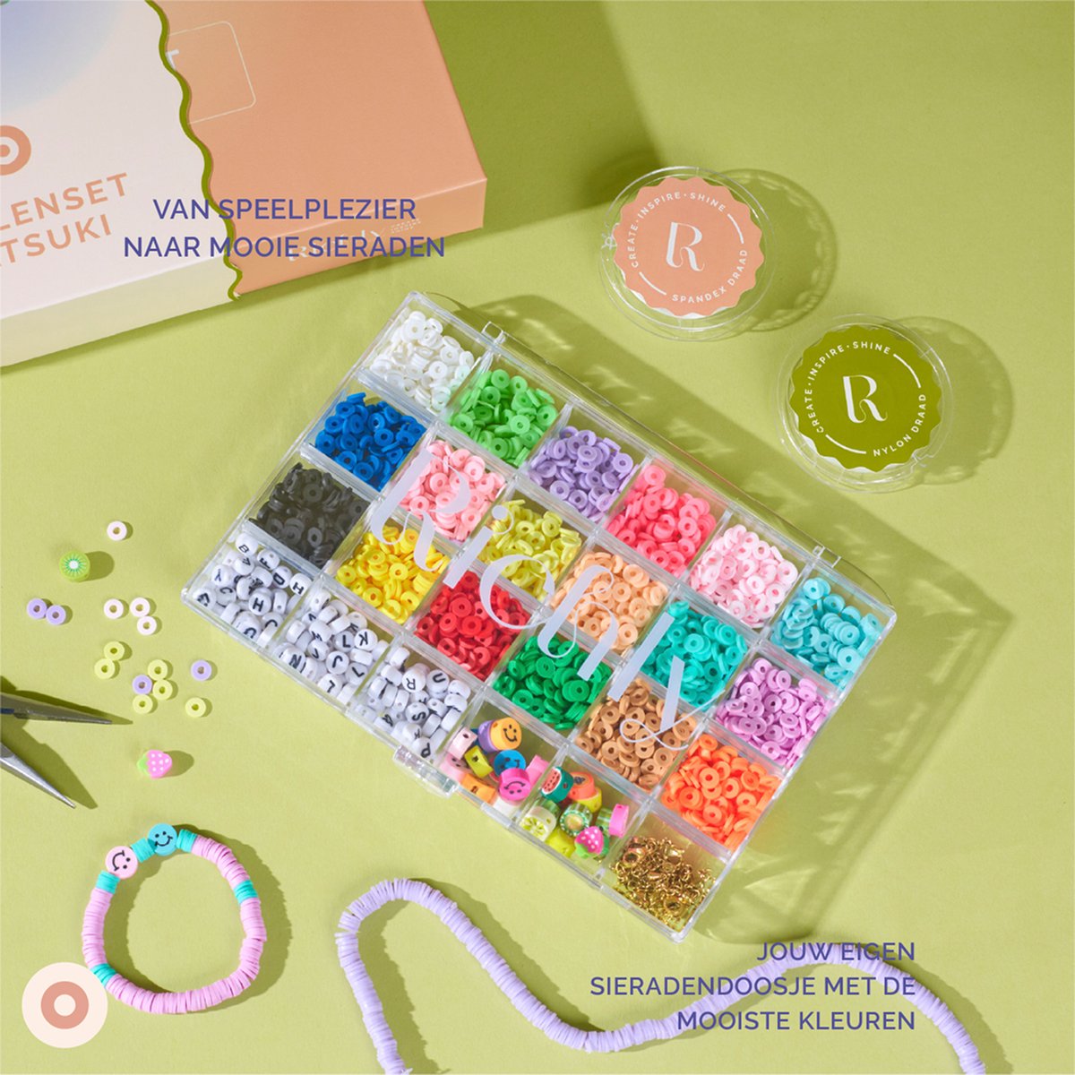 Richly® Kralen set Katsuki - Armbandjes maken meisjes - gratis E-BOOK - 6 Bedels - Sieraden Maken - Letterkralen - Kralen ketting - Knutselen meisjes - Gouden RVS-accessoires — afbeelding 5