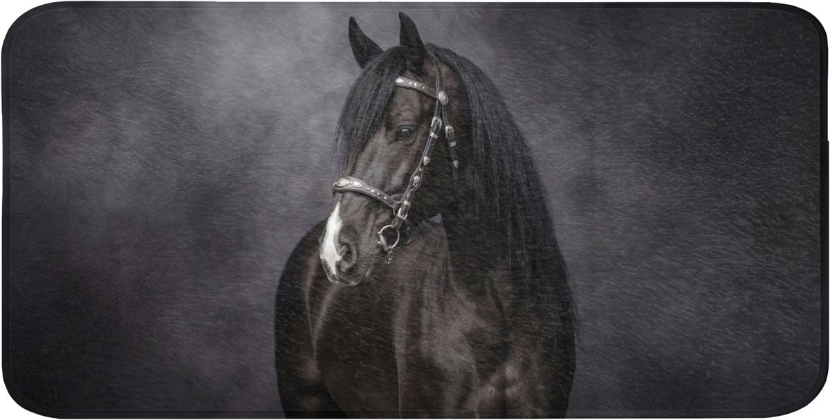 Badmat 120x60 cm - Antislip - Portret - Paard - Zwart - Badmatten voor badkamer - Badkamermat - Douchemat - Badkamer mat