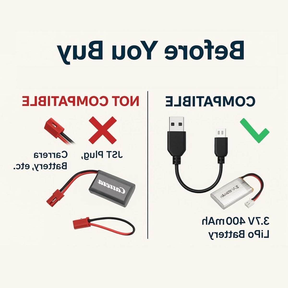 USB oplaadkabel voor PH2.0-2P (vrouwelijk) connector - Geschikt voor 3.7V 400mAh mini LiPo batterij - Niet compatibel met grote batterijen en Carrera/JST