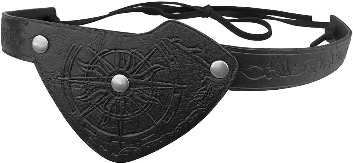 Middeleeuwse Geëmbossede Piraten Ooglapje van Vintage Faux Leer voor Viking en Renaissance Cosplay Accessoire in Zwart