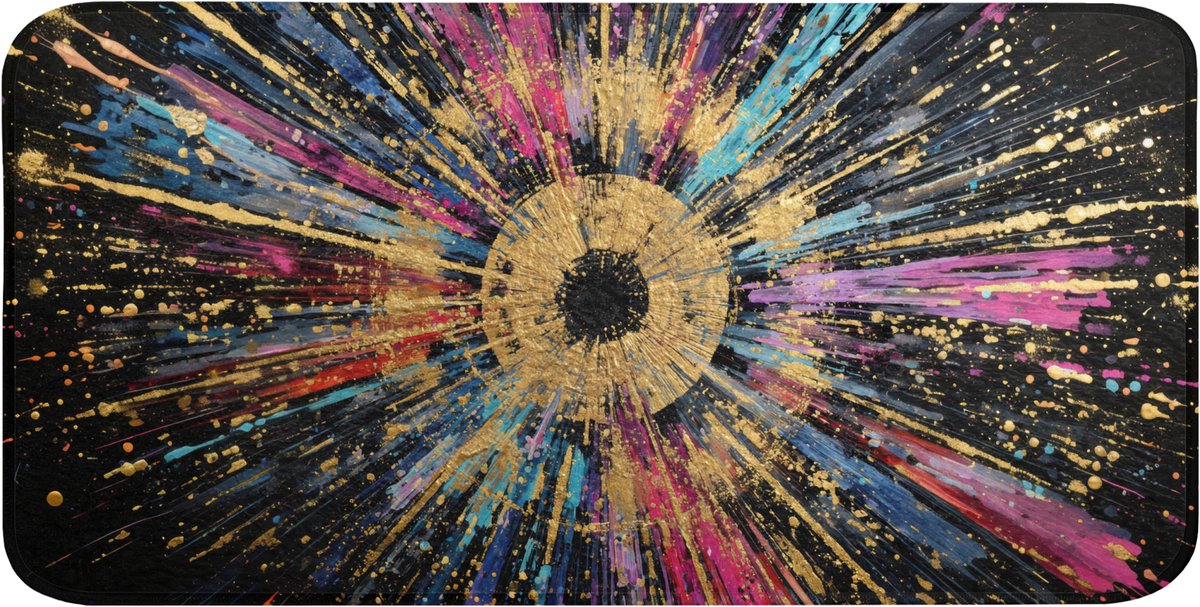 Badmat 120x60 cm - Antislip - Explosie - Goud - Kleurrijk - Abstract - Badmatten voor badkamer - Badkamermat - Douchemat - Badkamer mat