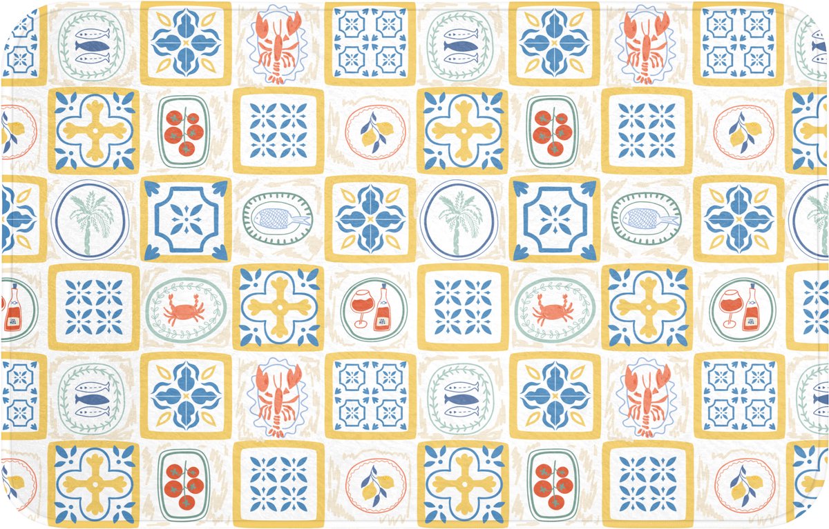 WC mat 80x50 cm - Antislip - Tegels - Patroon - Zomer - Geel - Toiletmat - Vloermat - Douc