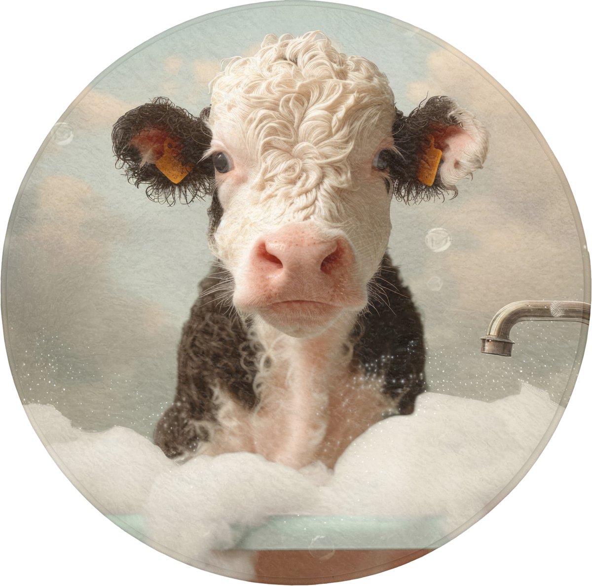 WC mat rond 70x70 cm - Antislip - Kalf - Koe - Bad - Schuim - Dieren - Toiletmat - Vloerma