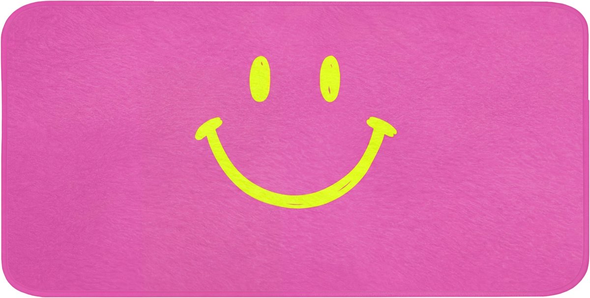 Badmat 120x60 cm - Antislip - Smiley - Vrolijk - Roze - Badmatten voor badkamer - Badkamermat - Douchemat - Badkamer mat