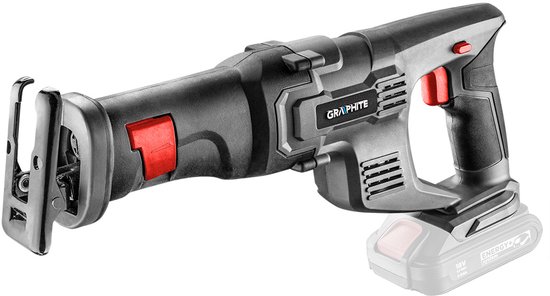 Zwarte Graphite reciprozaag met rode accenten, 18V Energy+ accu.