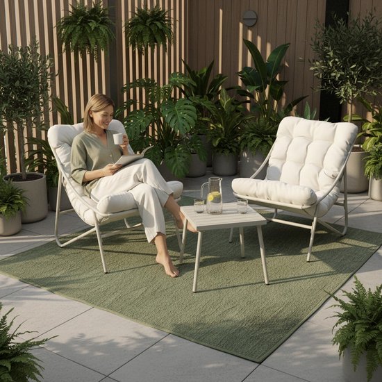 Ensemble de jardin 2 places « CHILL » avec coussins et table basse en métal