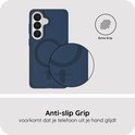 Donkerblauw telefoonhoesje voor MagSafe met "Extra Grip" patroon en anti-slip grip.