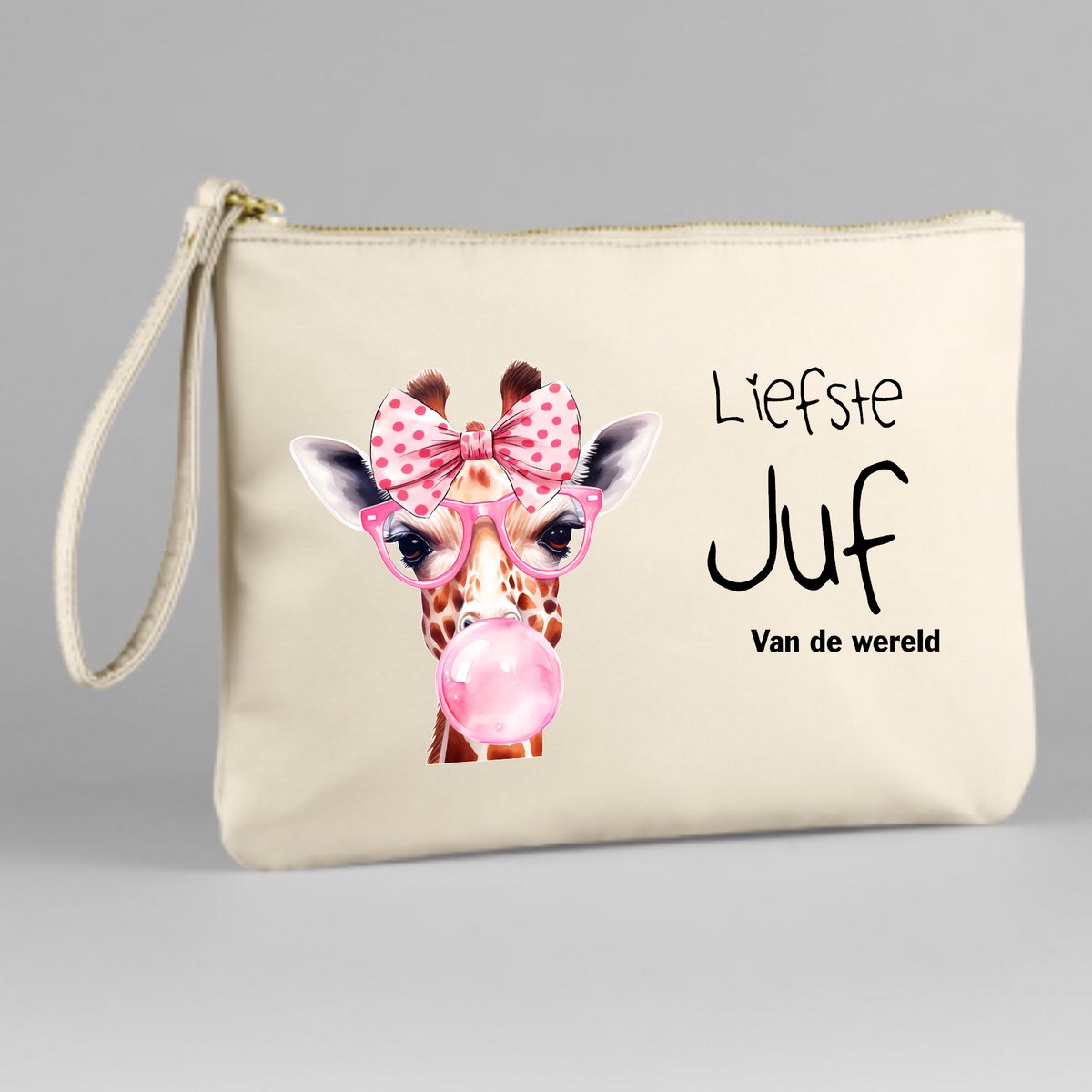 Beige juf etui- juf cadeau- einde schooljaar- liefste juf-giraf etui Beige.