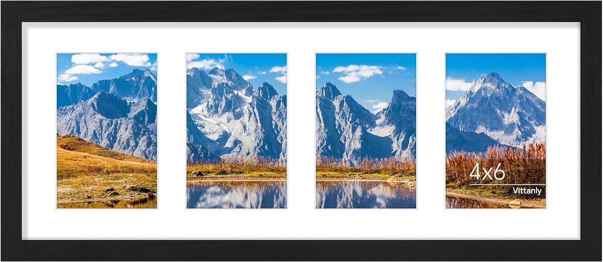 Fotolijst - Homaxy - Kan 4 Foto's Van 9 x 14 cm Met Rand Of 1 Foto Van 19 x 49 cm Zonder Rand Weergeven - Moderne Stijl - Zwart