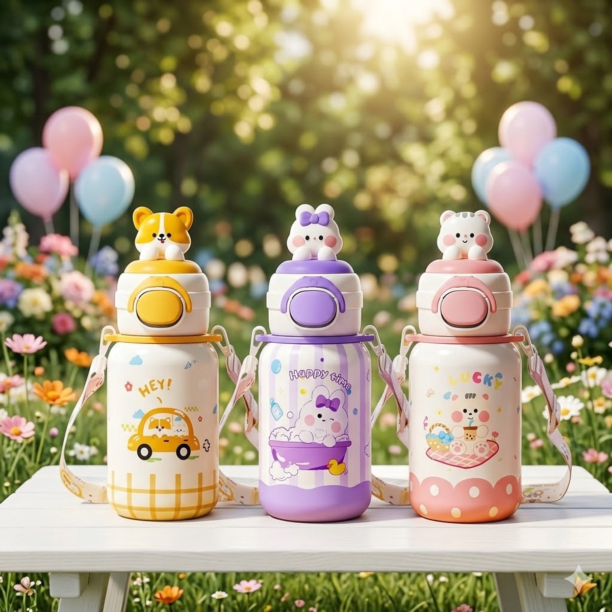 316 RVS Kinder Thermosfles & Kinderdrinkfles met Rietje en Drinktuit - 500ml Lekvrije Schoolbeker voor Meisjes & Jongens - 12u Warm/Koud Isoleerfles - BPA-Vrij & Food Grade - Ideaal Cadeau voor School, Sport & Onderweg - Met koord - kitten thumbnail 3