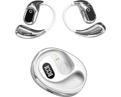 Open-ear hoofdtelefoon, draadloze Bluetooth 5.4, draadloze oordopjes met oorhaakjes en microfoon, IPX5 waterdicht, 64 uur batterijduur, out-of-ear oordopjes voor sporten, hardlopen, workouts en autorijden (wit)