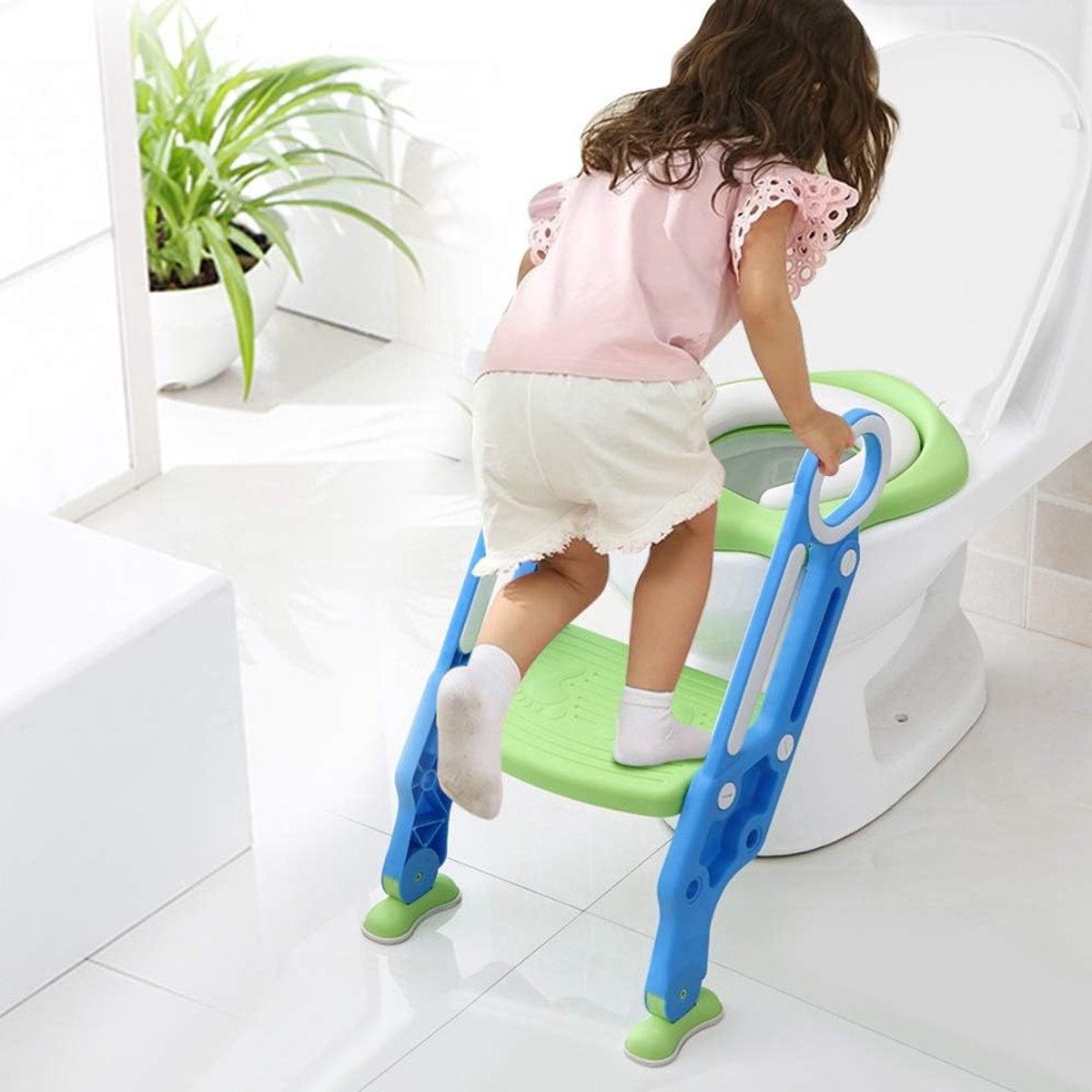 Verstelbare en Opvouwbare Toilettrainer voor Kinderen met Ladder en Handvaten, Ideaal voor Zelfstandig Toiletgebruik