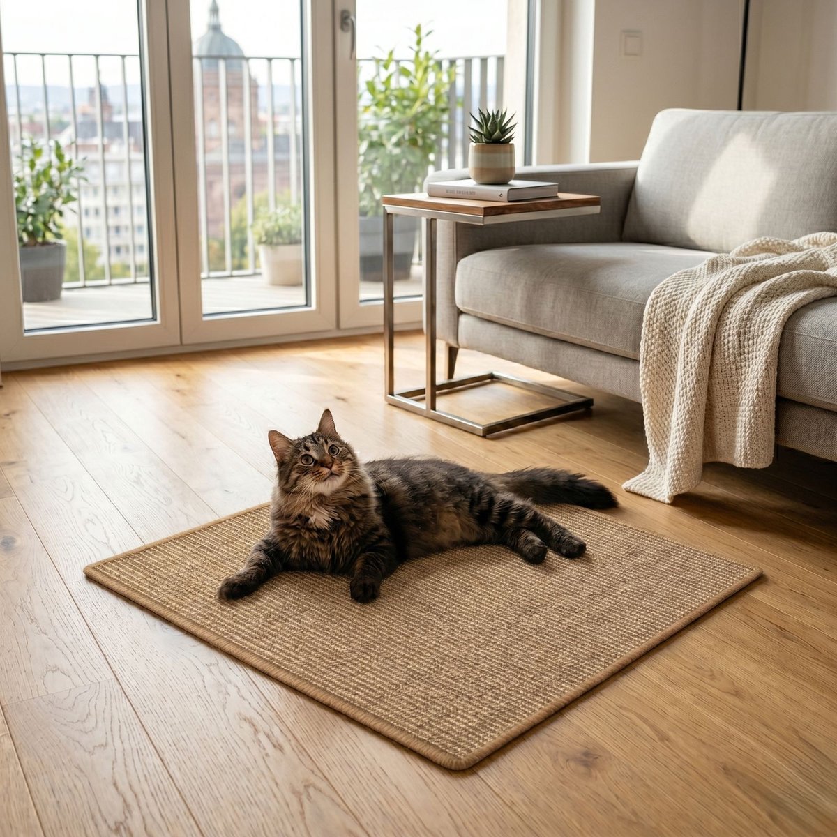 FLOORDIREKT Sisal Krabdeken - Ketting - Vervuilingsvrij & Bestendige Krabmat - Kurk - 60 x 80 cm