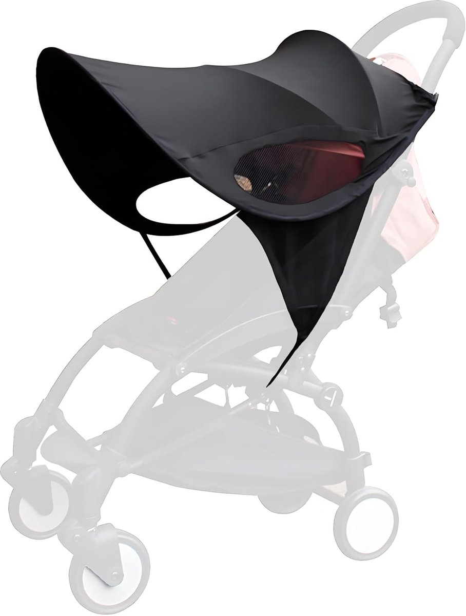 Kinderwagen Zonnescherm - Zonnescherm Buggy - Kinderwagen Luifel & Zonneklep - Wandelwagen/ Buggy - Zonnedoek - Spatwaterdicht - UV-bescherming - Universele - Kinderwagen Accessoire - Beschermt baby tegen zon - Voor op reis, park, dierentuin - Zwart