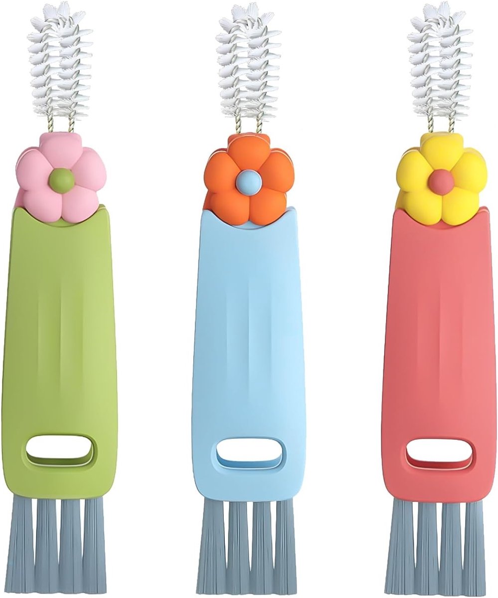 Set van 3 Stuks 4-in-1 Flesreiniger, Schoonmaakborstel voor Smalle Ruimtes, Ideaal voor Thuis en Keuken, Efficiënt en Handig