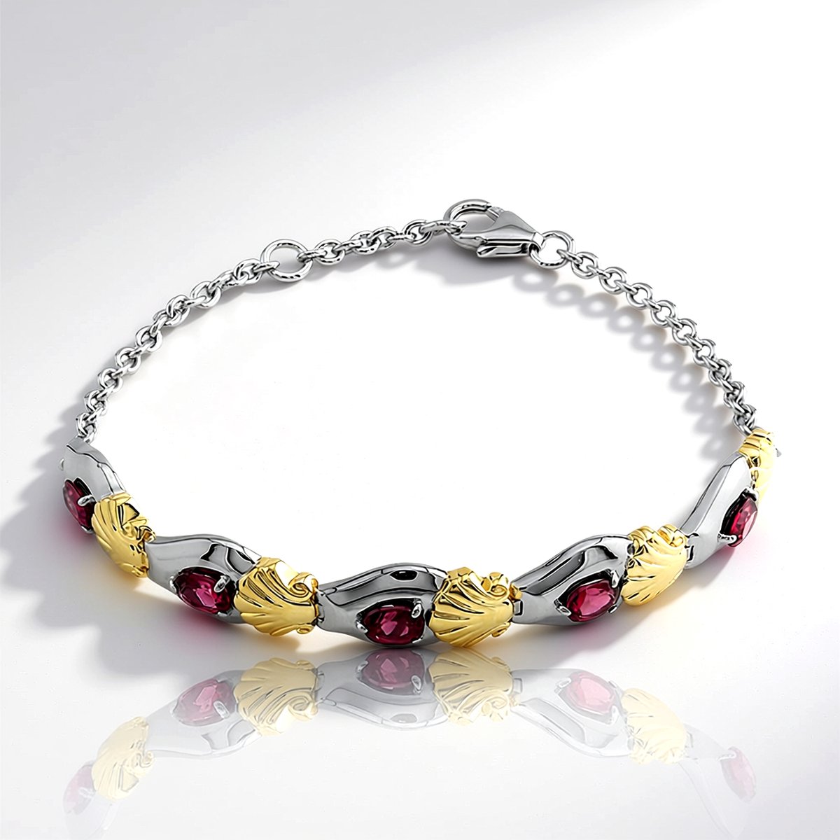 Cavill - Verstelbare Zilveren Armband - 925 Sterling Zilver met Goudplating - 1,7 ct Ovale Rhodoliet & Zirkonia - Luxe Dames Sieraad
