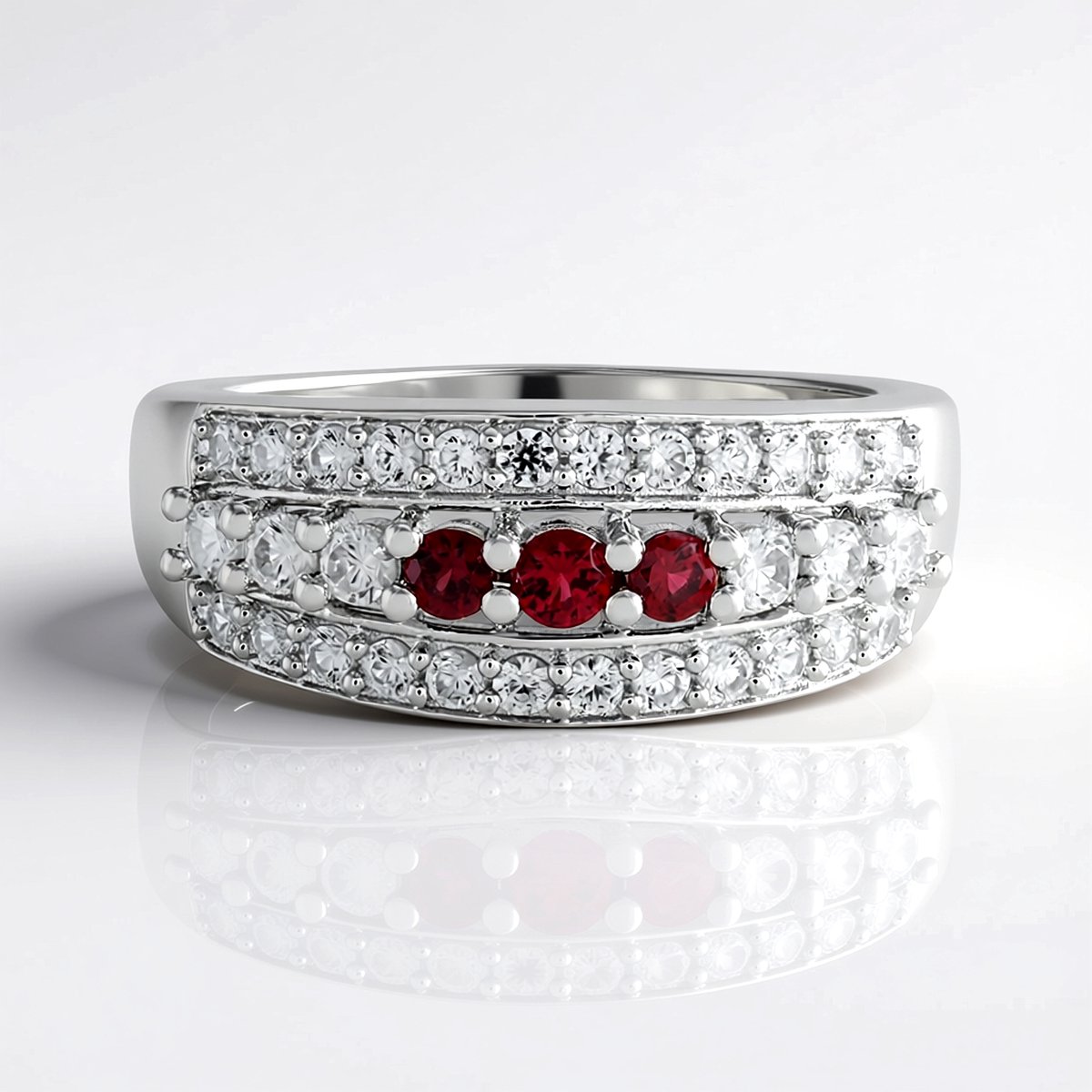 Cavill - Zilveren ring - 925 Sterling Zilver Geplatineerd - Rode Spinel 0 153 ct en Zirkonen - Luxe Elegante Ronde Edelsteen Ring 20x19 mm