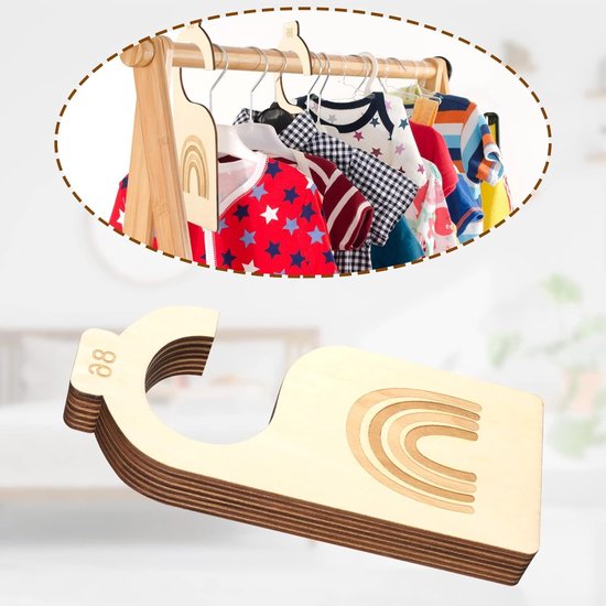 VVGoods - Houten kledingvak voor baby's in regenboogdesign, 7 stuks, maten 50 tot 86, veilig en duurzaam organiseren en scheiden van babykleding. — afbeelding 4