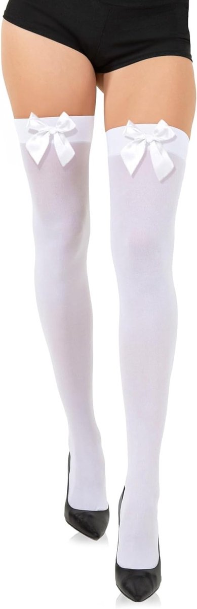 Dames Opaque Thigh High Kousen met Strik - Lange Witte Overknee Kousen voor Feestjes en Casual Gebruik