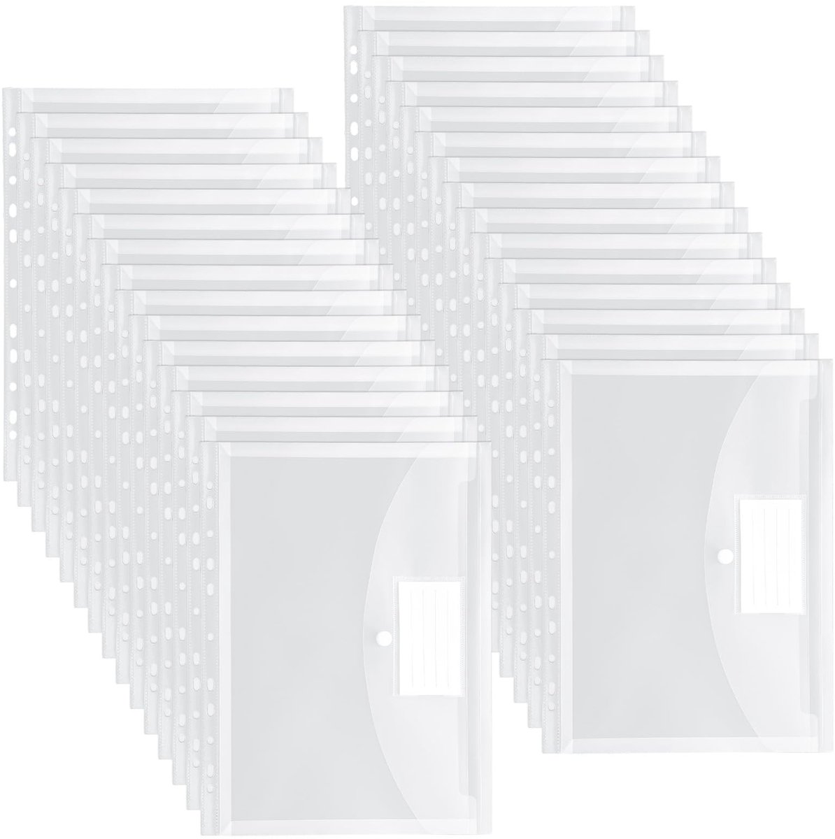 Dailygoods- Documentenvakken 50 stuks - A4 - Kunststof - Transparant - Klittenbandsluiting - Opbergbaar - 30 x 25 cm - Documentenmap
