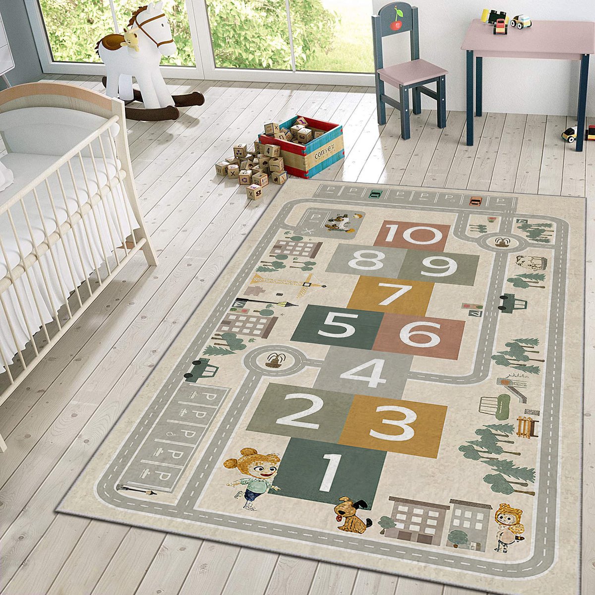 Vloerkleed Kinderkamer - Speelkleed Baby - Speelmat - Speeltapijt - Tapijt voor Kinderkamer - 120*180 cm - Hinkelbaan Wegen