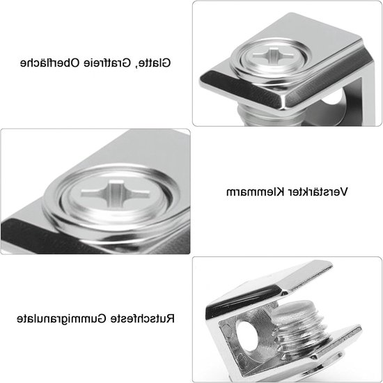 20 Stuks Glazen Planksteunen, Verstelbare RVS Glasklemmen, Sterke Zink Legering Clips voor 3-8mm Dikke Glazen Planken, Ideaal voor Wandplanken en Meubelsteunen — afbeelding 3