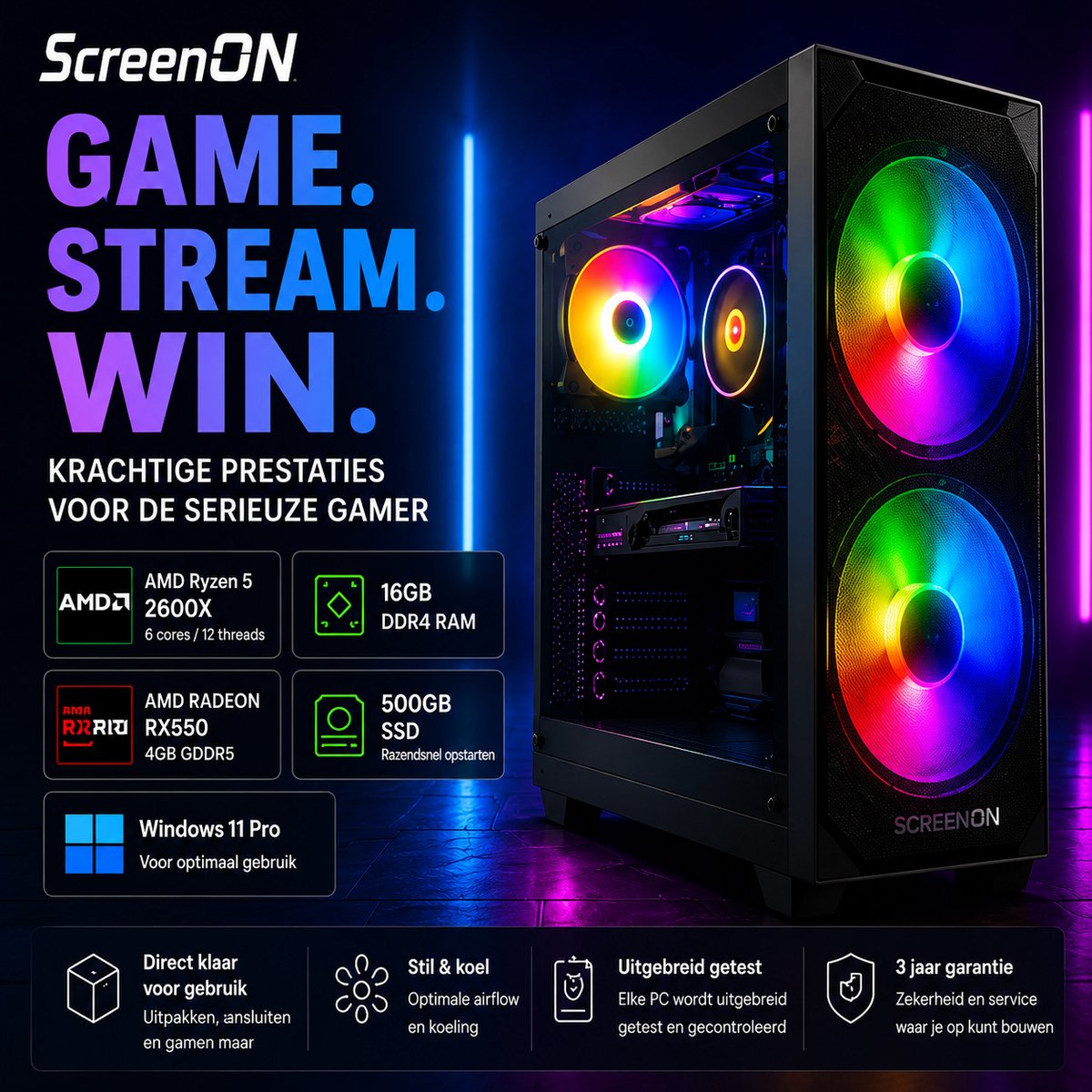 Gaming PC AMD Ryzen 5 2600X + RX550 - Direct klaar thumbnail 4
