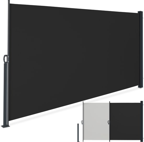 tectake® Brise-vue rétractable avec mécanisme d'enroulement - 300 x 200 cm - Store latéral avec cadre en aluminium - Pare-soleil - Brise-vue de jardin - Brise-vue de balcon noir - Écran d'intimité opaque - Toile de store