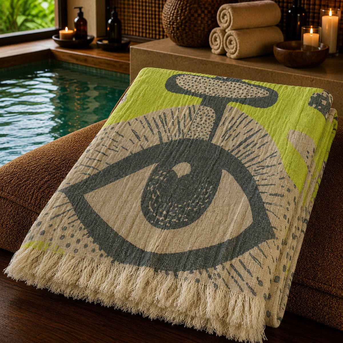Jacquard Strandlaken Peshtemal 100x180 cm – Dubbelzijdig Design met Twee Kleuren – Geverfd Garen – 100% Natuurlijk Katoen – Lichtgewicht, Sneldrogend & Zandvrij – Ideaal voor Strand, Sauna en Reizen