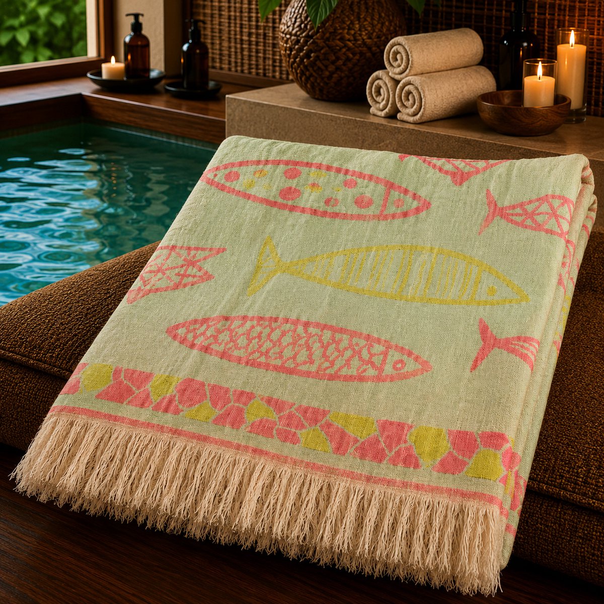 Jacquard Strandlaken Peshtemal 100x180 cm – Dubbelzijdig Design met Twee Kleuren – Geverfd Garen – 100% Natuurlijk Katoen – Lichtgewicht, Sneldrogend & Zandvrij – Ideaal voor Strand, Sauna en Reizen