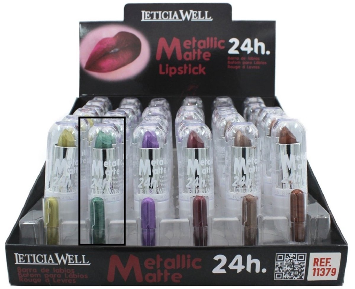 Leticia Well - Metallic Matte Lipstick / Lippenstift - Groen - Nummer 28 - 1 Stuks met 3,8 gram inhoud
