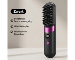 Draadloze To-Go Haarstijlborstel Touch Up met Digitale Display – Oplaadbare Stijltang Borstel 4 Temperaturen (140-199°C) Keramisch voor Steil & Krullend Haar