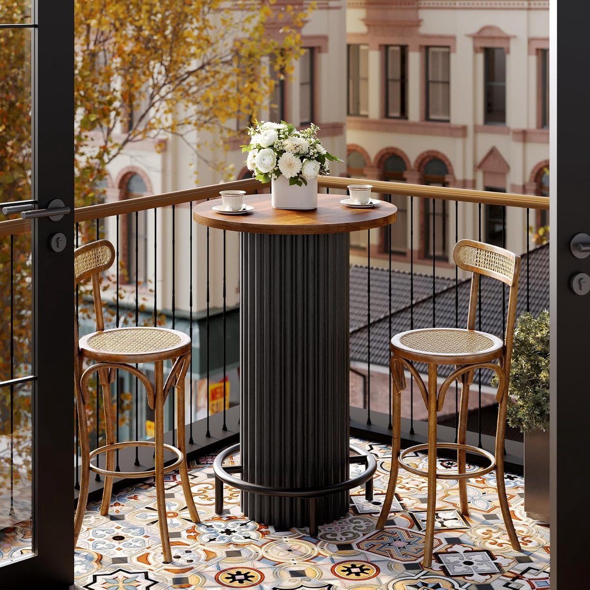 Tribesigns ronde Bartafel - houten bistrotafel met metalen poten - 60 x 60 x 100cm - Industriële Thuisbarunit voor eetkamer, café, woonkamer, appartement, balkon - Bruin/Zwart