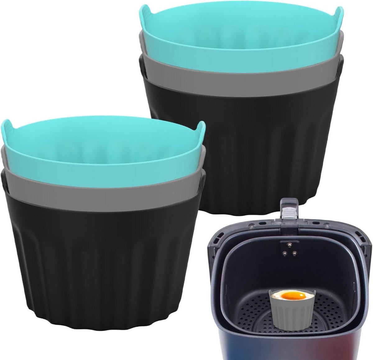 Airfryer Muffin Vormen - Herbruikbare Bakjes - Moeiteloos Bakken - Antiaanbaklaag - 6 Stuks - Blauw Grijs Zwart