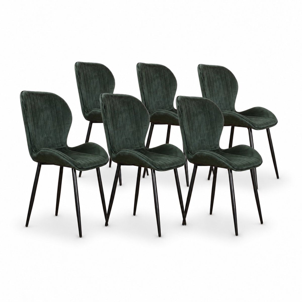 DS4U® - Giulia eetkamerstoel - Set van 6 - Donkergroen - Velvet - Zwart metalen poten