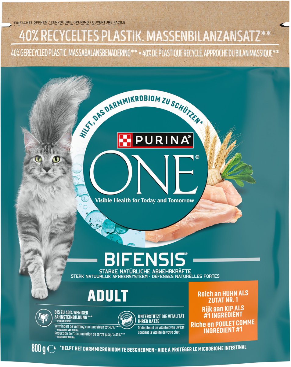 Bol.com PURINA® ONE® Adult - Kattenbrokjes - Kip & Volkoren Granen - 4 x 800 g aanbieding