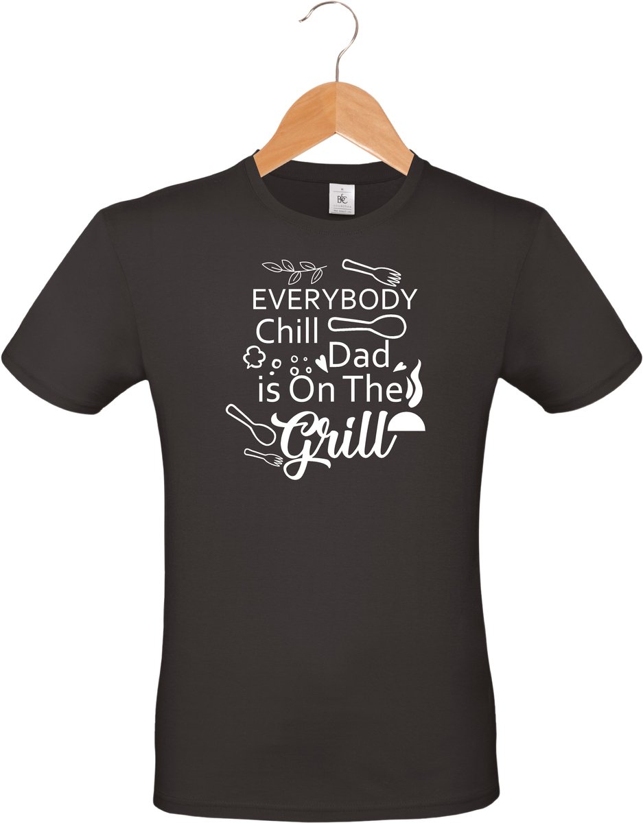 Mijncadeautje - Barbecue T-shirt - unisex - zwart - BBQ - Garden party - Tuinfeest - Vrijgezel - Verjaardag - Everybody Chill Dad is on the grill - maat XXL