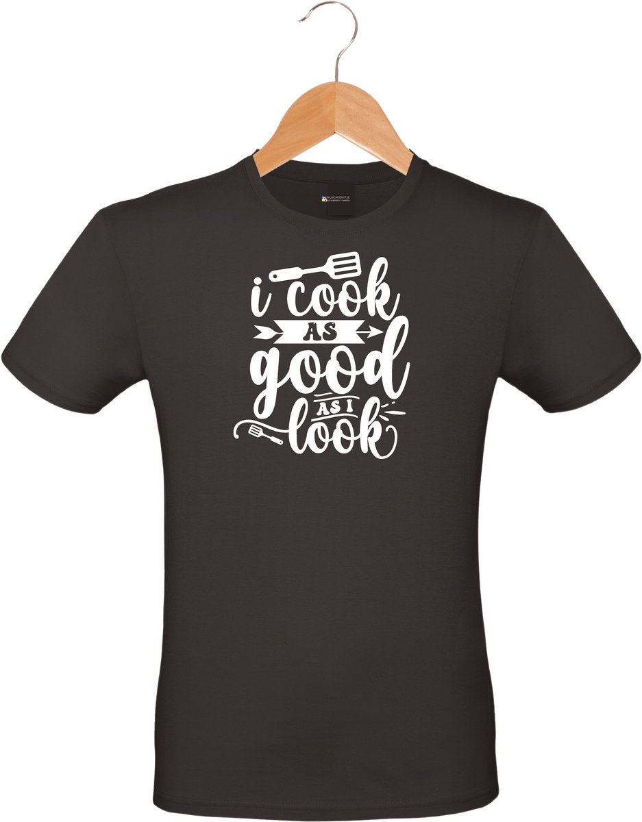 Mijncadeautje - Barbecue T-shirt - unisex - zwart - BBQ - Garden party - Tuinfeest - Vrijgezel - Verjaardag - I cook as good as i look - maat S